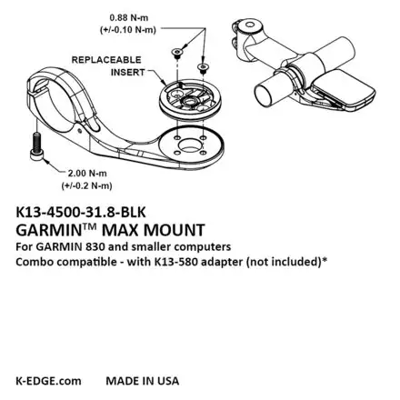 K-EDGE Garmin Max XL Combo Mount - 31.8 Black-2
