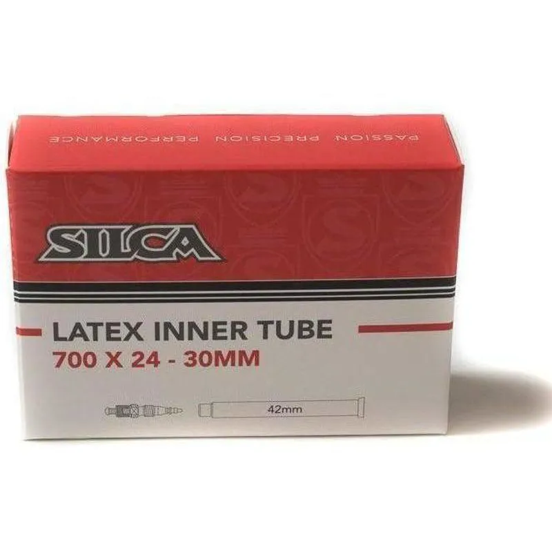 Silca Latex Tube 42mm Presta Valve w/ 40mm Extender &  Speedshield - 700X24-30mm