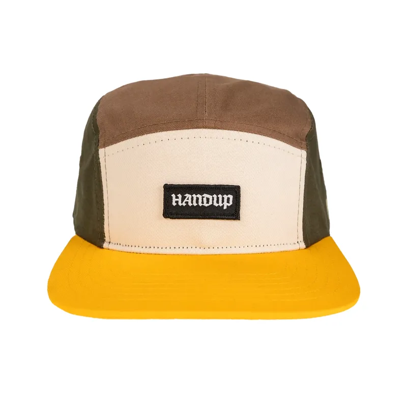 Handup 5 Panel Camp Hat in Olive/Gold/Brown