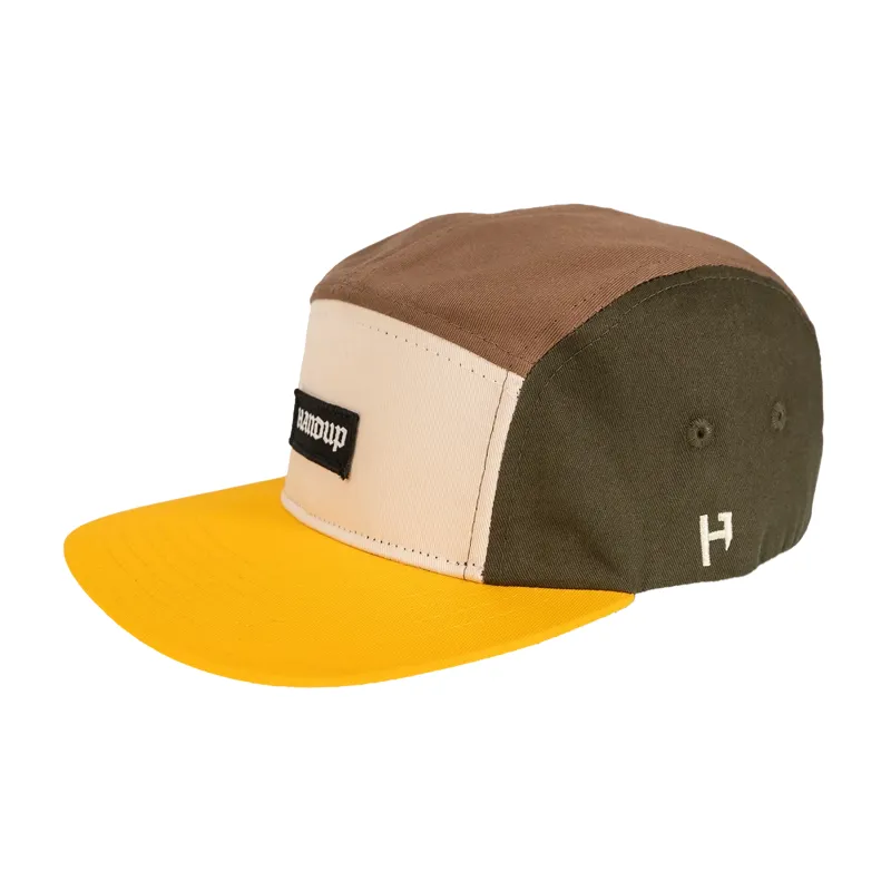 Handup 5 Panel Camp Hat in Olive/Gold/Brown-1