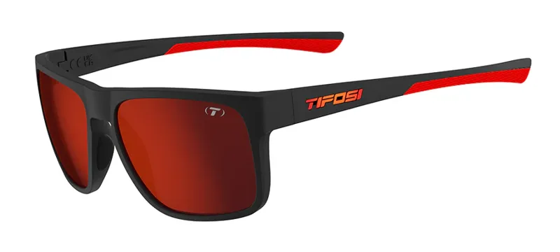 Tifosi Swick Sunglasses Satin Black and Crimson/ Smoke Red Lens
