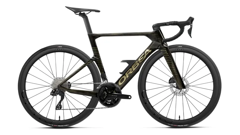 Orbea Orca Aero M30i LTD Road Bike in Magic Gold C. View - Titanium Gloss