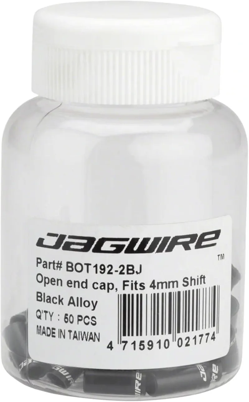 Jagwire Aluminium Open Gear Lined Alloy End Cap Casing 4mm Bottle of 50 in Black