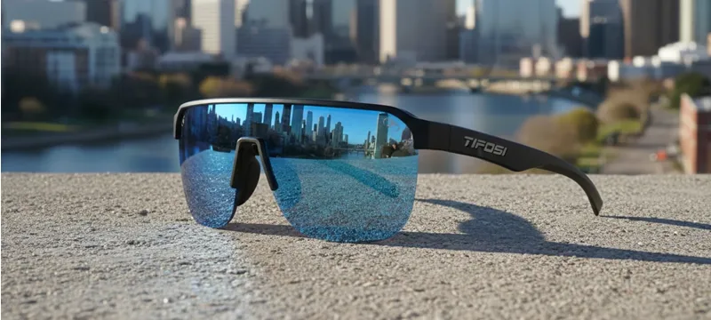 Tifosi Optics Sanctum SL Sport Sunglasses in Gloss Black Smoke Bright Blue Mirror-2