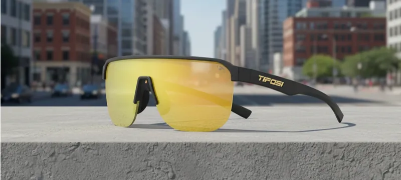 Tifosi Optics Sanctum SL Sport Sunglasses in Matte Black Smoke Yellow Mirror-2
