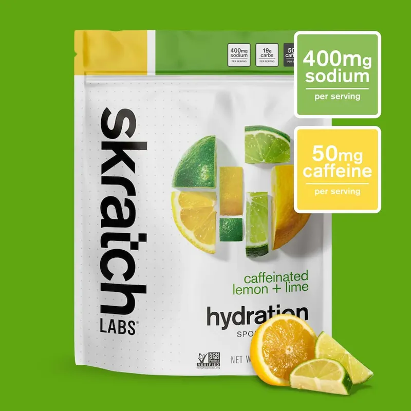 Skratch Labs Sport Drink Mix Lemon + Lime Caffeine 440g in Yellow