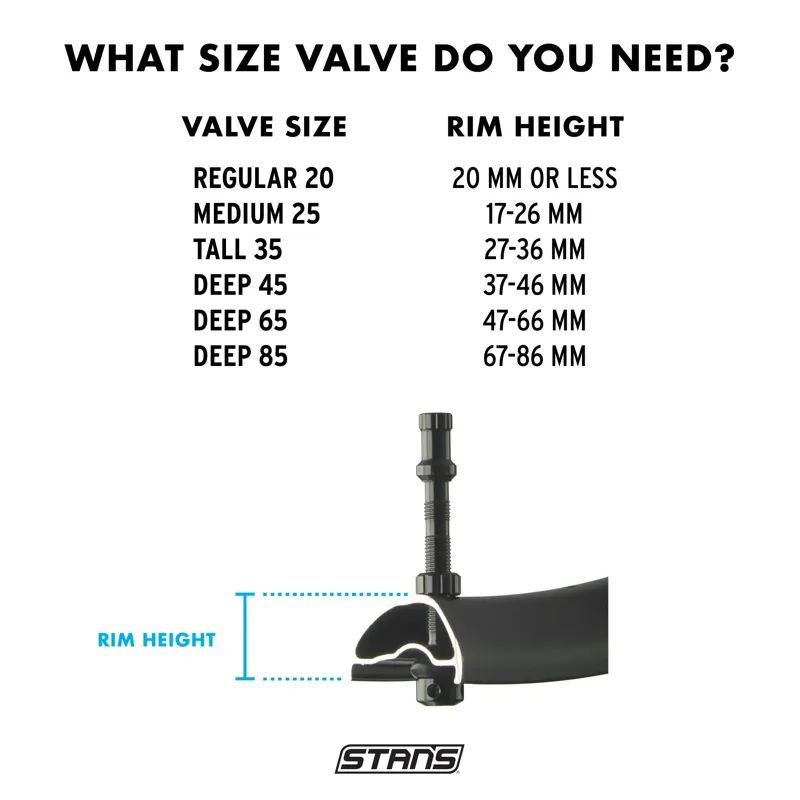 Stan's No-Tubes AS0237 Universal+ Tubeless Valve Tall 37-60mm Rim Depth in Black-1