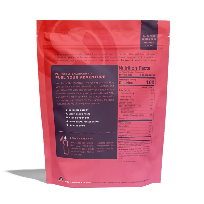 Tailwind Endurance Fuel Drink Mix w/ Caffeine Raspberry Buzz 50-Serve-2