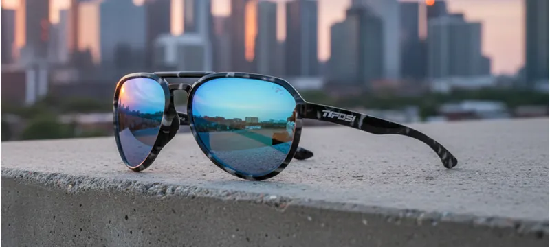 Tifosi Optics Selca Sunglasses Black Tortoise/Smoke Sky Blue Mirror-5