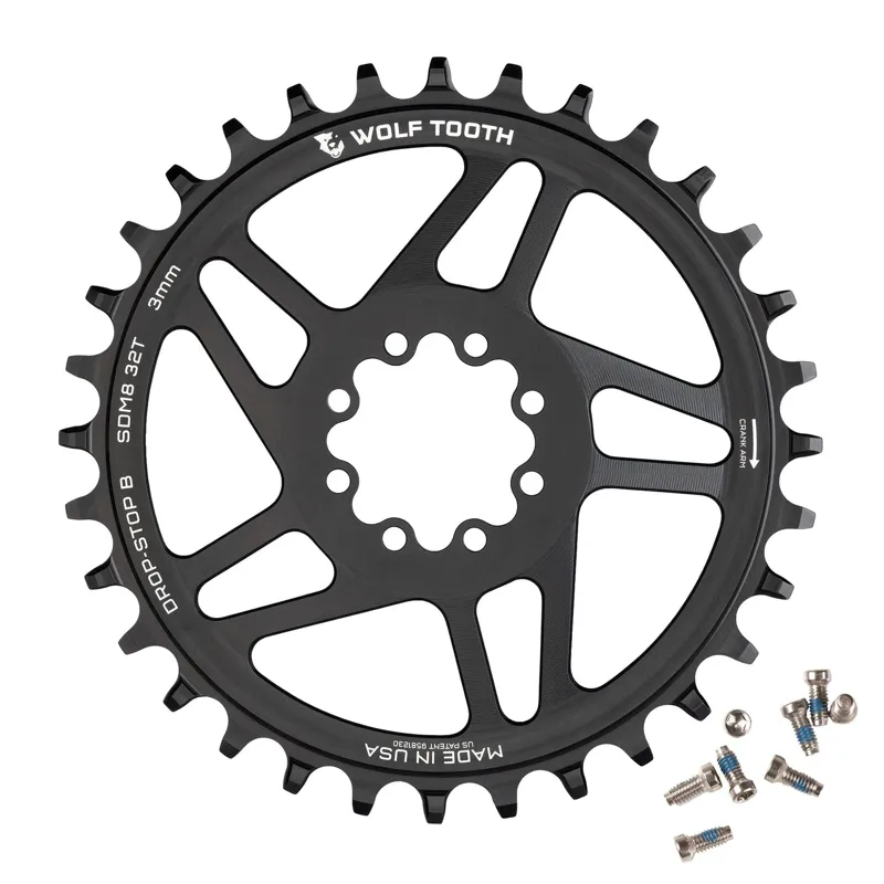 Wolf Tooth Elliptical Direct Mount Chainring 32t SRAM Direct Mount Drop-Stop B For SRAM 8-Bolt Cranksets 3mm Offset in Black