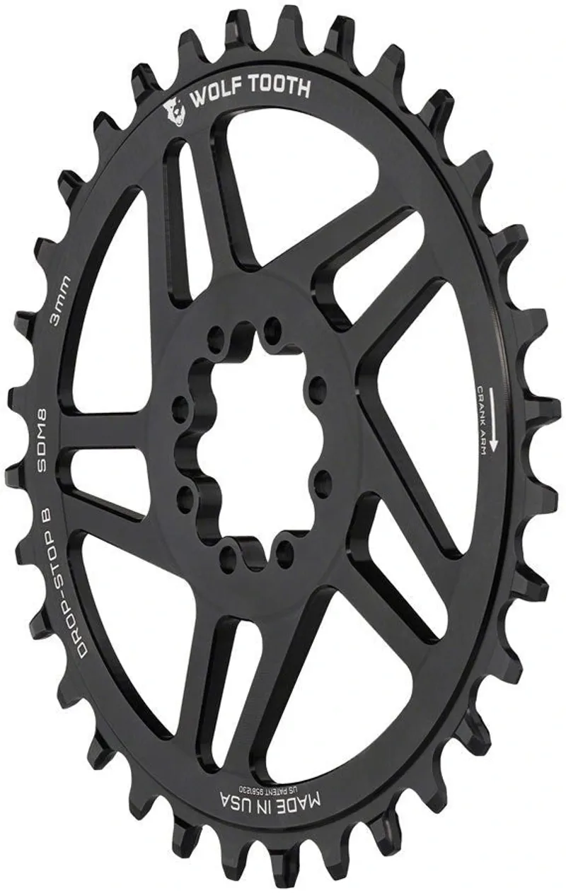Wolf Tooth Round Direct Mount Chainring 36t SRAM 8-Bolt Drop-Stop B 3mm Offset in Black-1